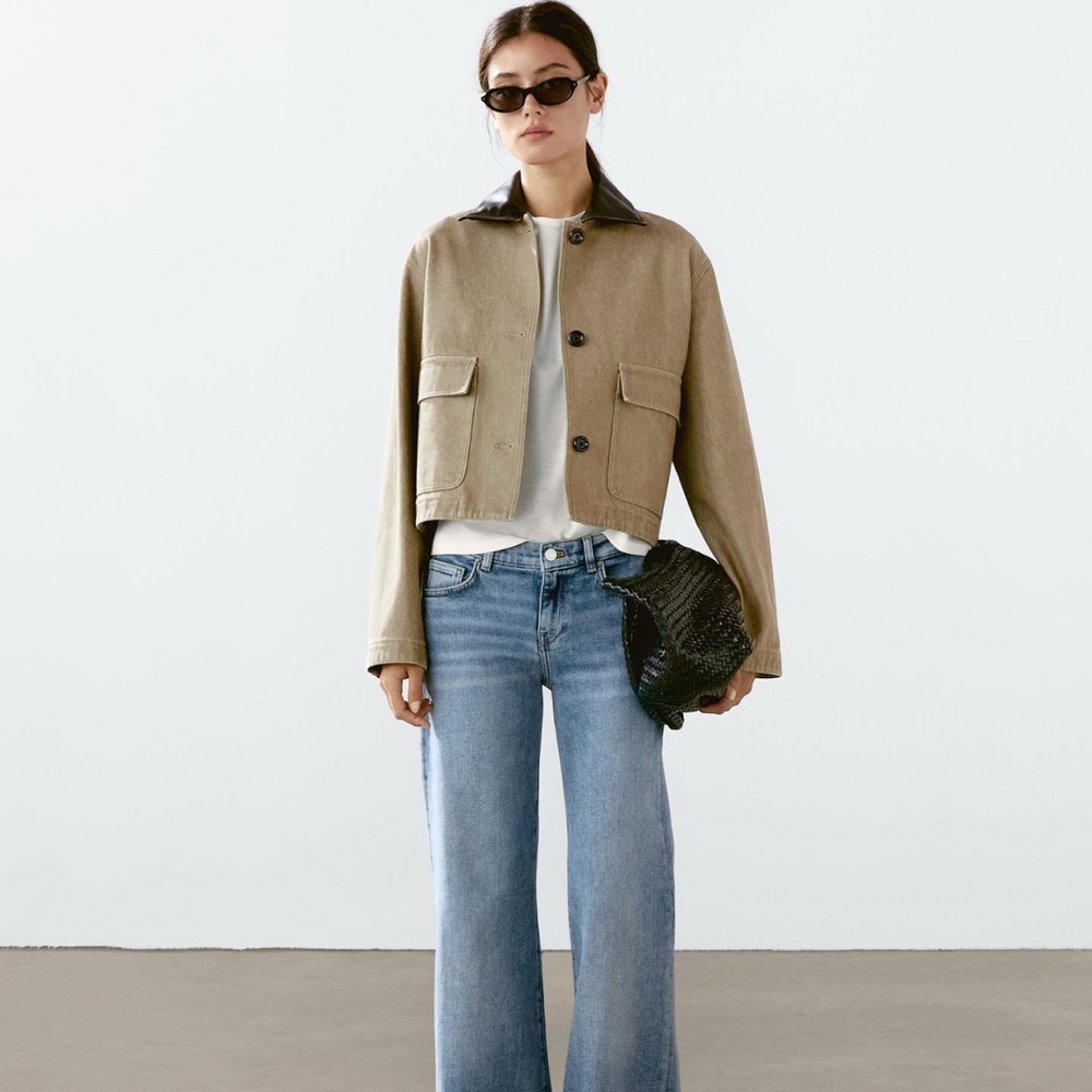 Massimo Dutti JACKET WITH DETACHABLE LEATHER COLLAR DETAIL